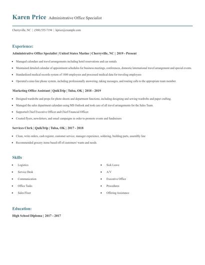 Administrative Office Specialist Resume
