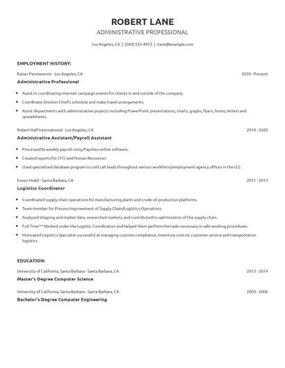 Administrative Professional Resume