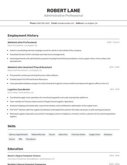 Administrative Professional Resume