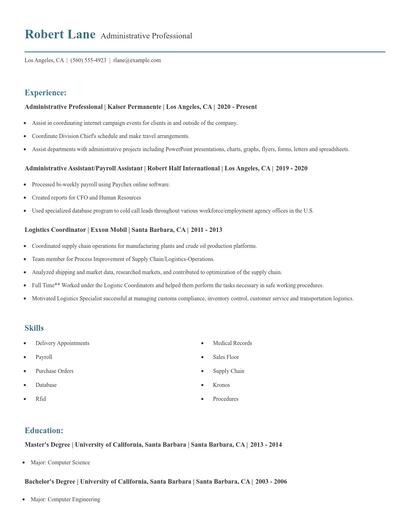 Administrative Professional Resume