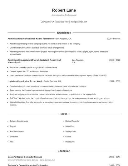 Administrative Professional Resume