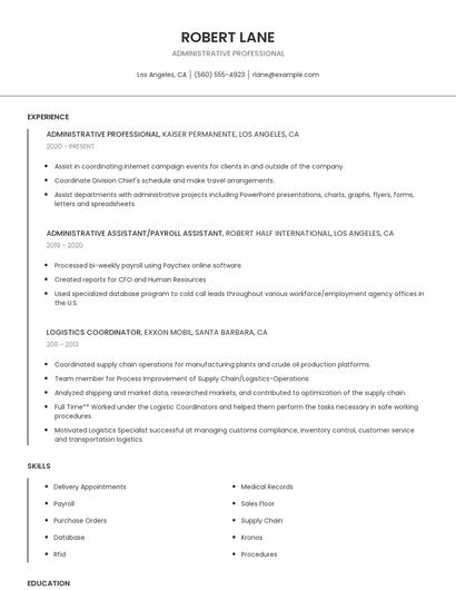 Administrative Professional Resume