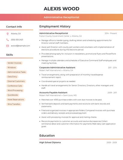 Administrative Receptionist Resume