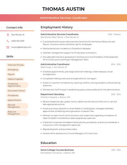 Administrative Services Coordinator Resume