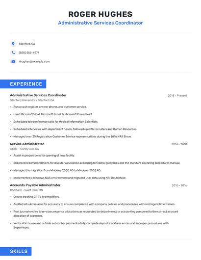 Administrative Services Coordinator Resume