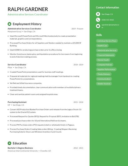 Administrative Services Coordinator Resume