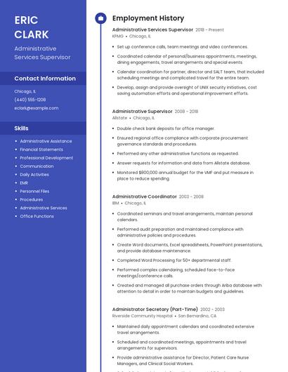 Administrative Services Supervisor Resume