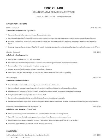 Administrative Services Supervisor Resume