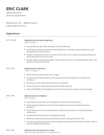 Administrative Services Supervisor Resume