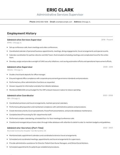 Administrative Services Supervisor Resume