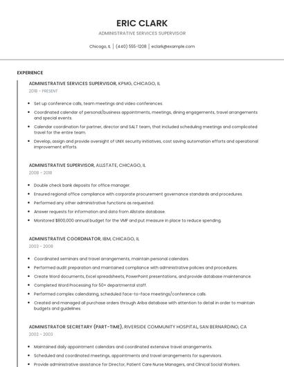 Administrative Services Supervisor Resume