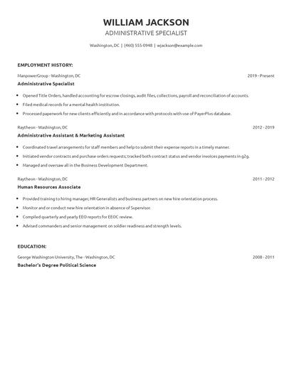 Administrative Specialist Resume