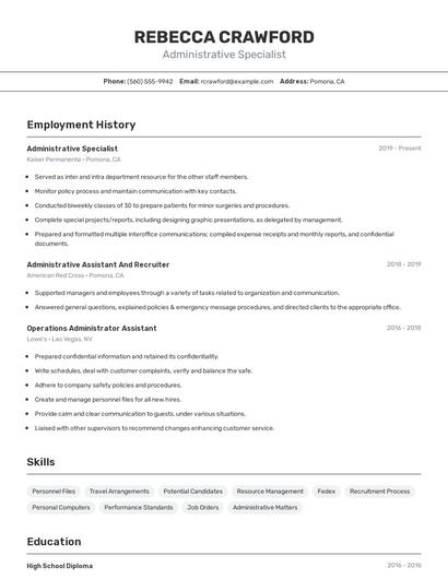 Administrative Specialist Resume