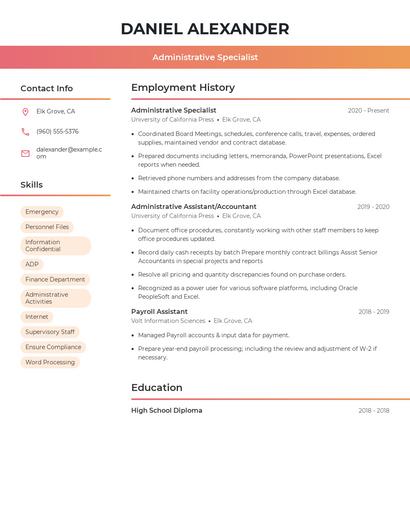 Administrative Specialist Resume