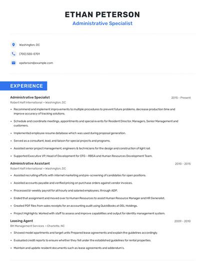 Administrative Specialist Resume