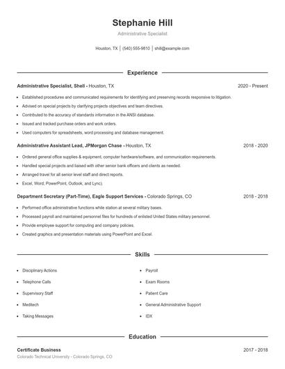 Administrative Specialist Resume