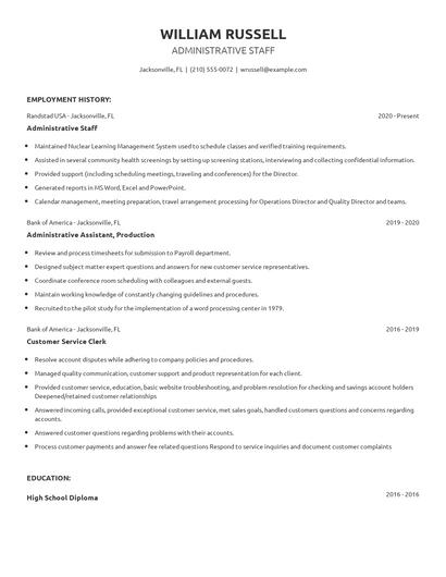 Administrative Staff Resume