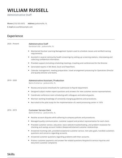 Administrative Staff Resume