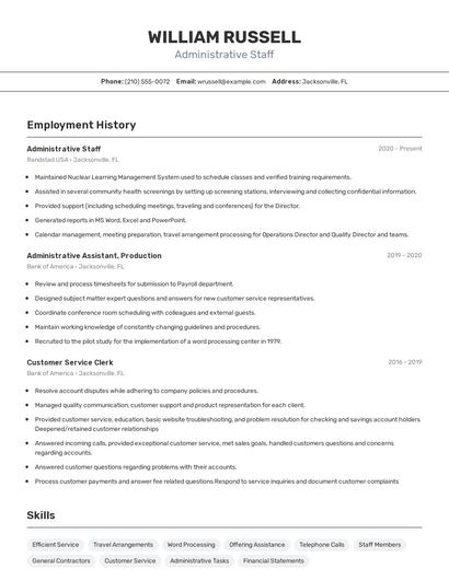 Administrative Staff Resume