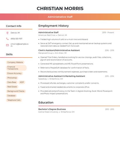 Administrative Staff Resume