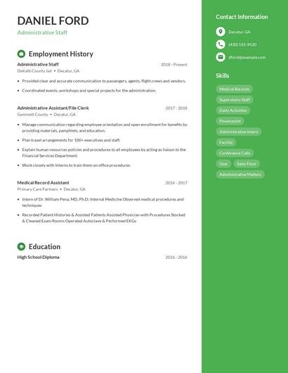 Administrative Staff Resume