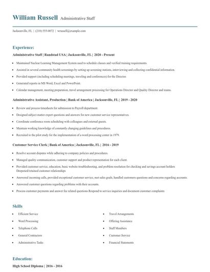 Administrative Staff Resume