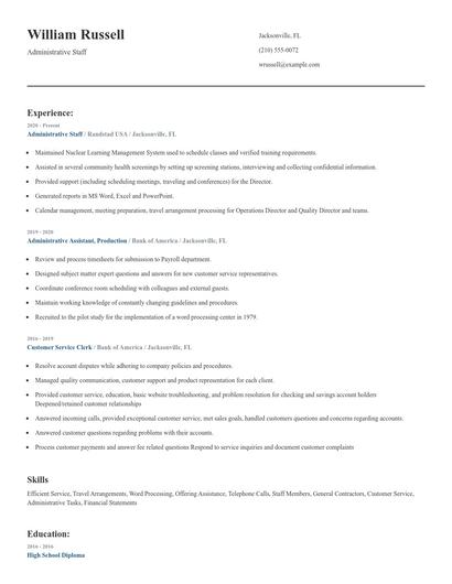 Administrative Staff Resume