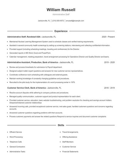 Administrative Staff Resume