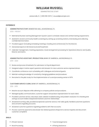 Administrative Staff Resume