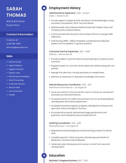 Administrative Supervisor Resume