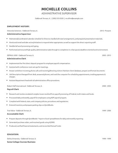 Administrative Supervisor Resume