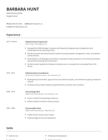 Administrative Supervisor Resume