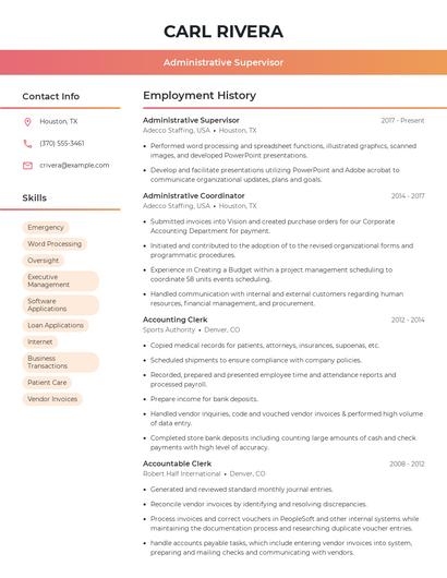 Administrative Supervisor Resume
