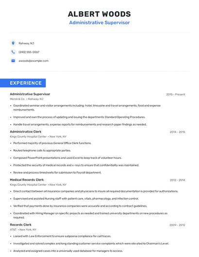 Administrative Supervisor Resume