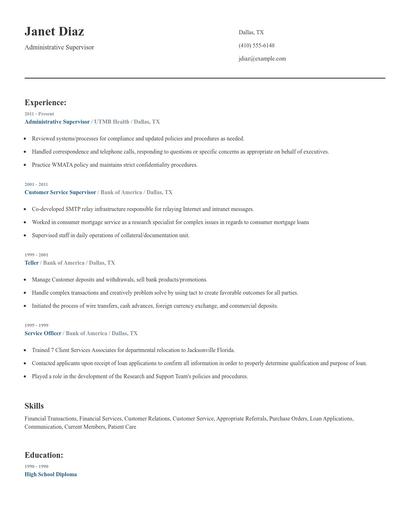 Administrative Supervisor Resume