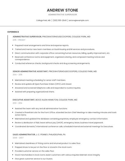 Administrative Supervisor Resume