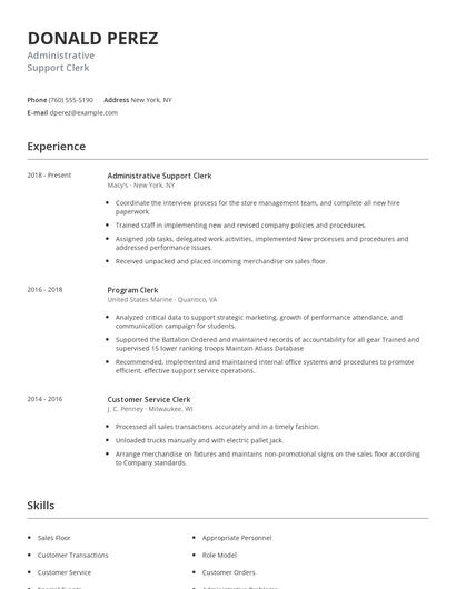 Administrative Support Clerk Resume