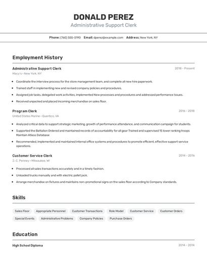 Administrative Support Clerk Resume