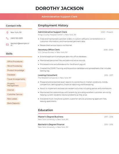 Administrative Support Clerk Resume