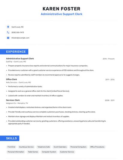 Administrative Support Clerk Resume