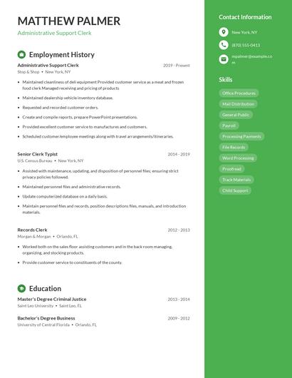 Administrative Support Clerk Resume