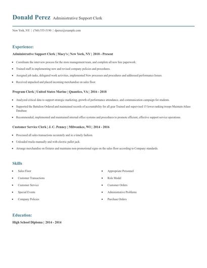 Administrative Support Clerk Resume
