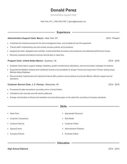 Administrative Support Clerk Resume