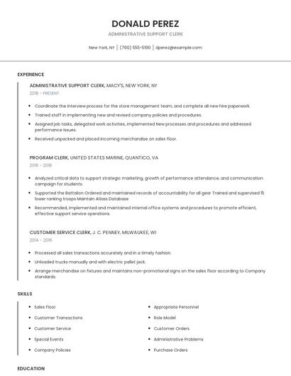 Administrative Support Clerk Resume