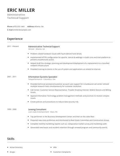 Administrative Technical Support Resume