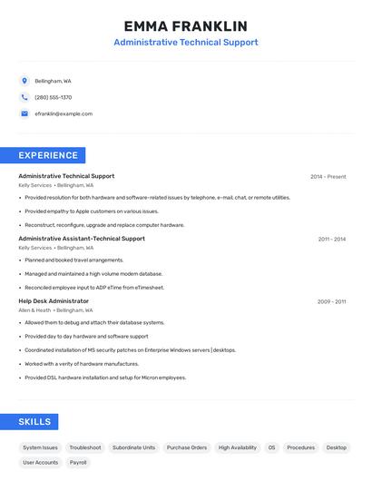 Administrative Technical Support Resume
