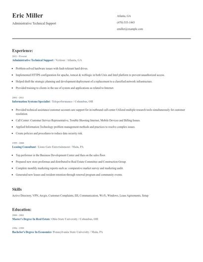 Administrative Technical Support Resume