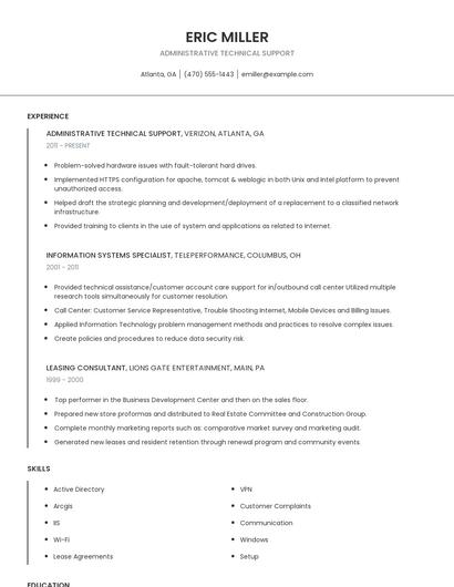 Administrative Technical Support Resume