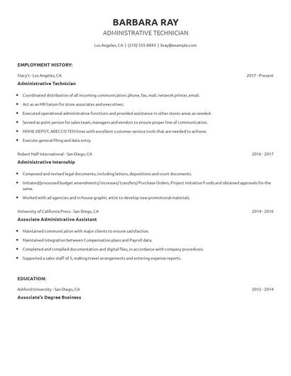 Administrative Technician Resume
