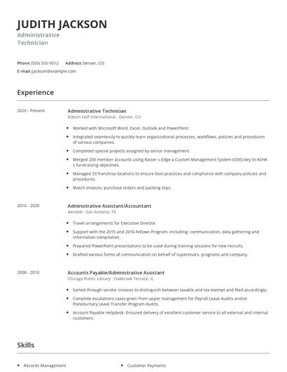Administrative Technician Resume